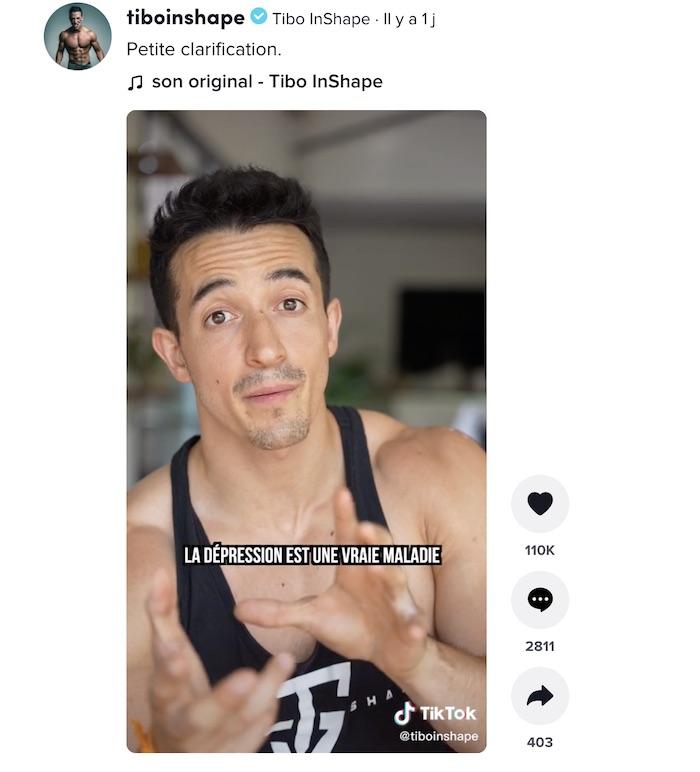 Tibo Inshape : "rien à foutre de ta dépression", il présente ses excuses